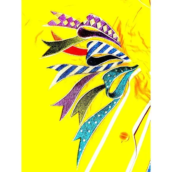 Bob Mackie Wearable Art Yellow Embroidered Shirt Vintage Button Down Retro Chic - Picture 9 of 11